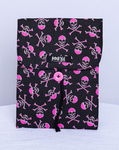 Pochette à livre grand format — Crânes rose fluo