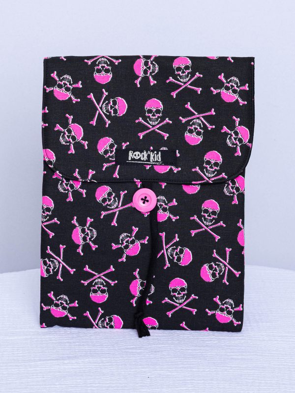 Pochette à livre grand format — Crânes rose fluo