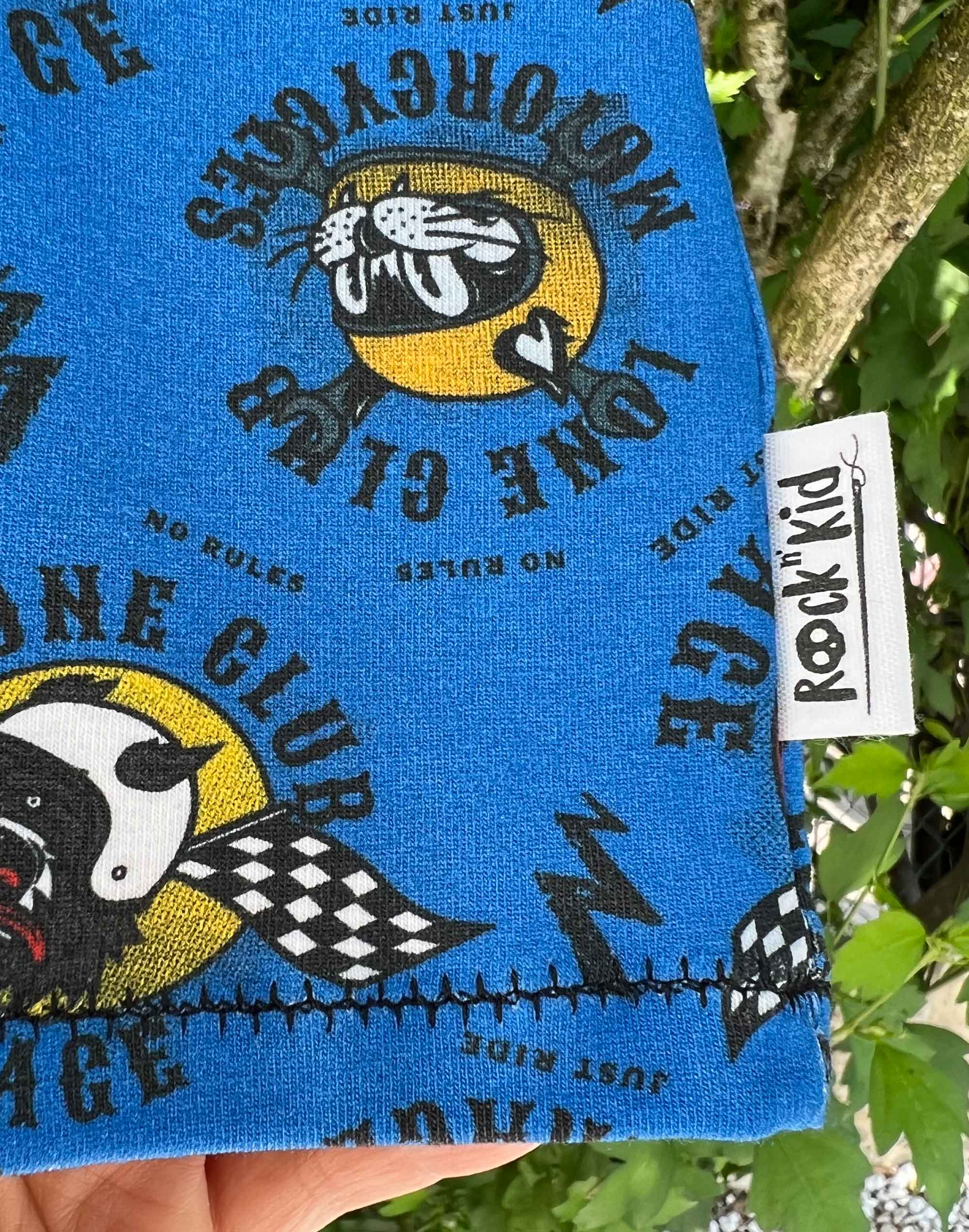 T-shirt biker rétro garage animaux pour bébé, cousu main, tissu exclusif.