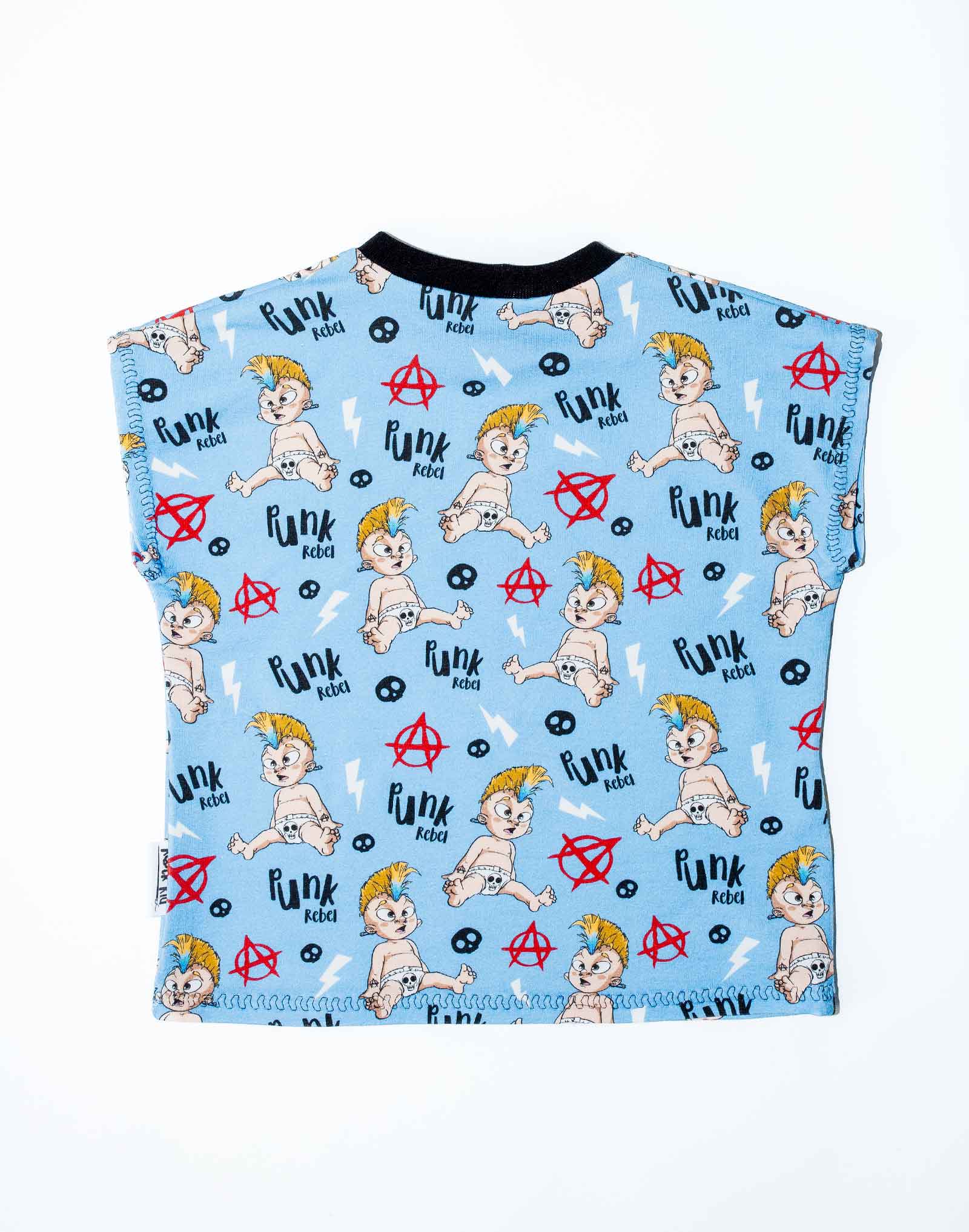 Tshirt cousu main motif bébé punk bleu taille 1-2 ans
