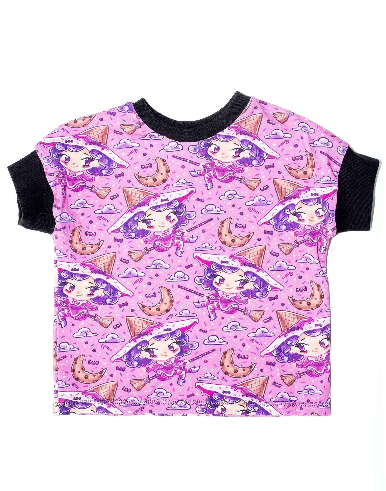 Tshirt cousu main de coupe oversize boxy taille 3-4 ans motif sorciere cookies