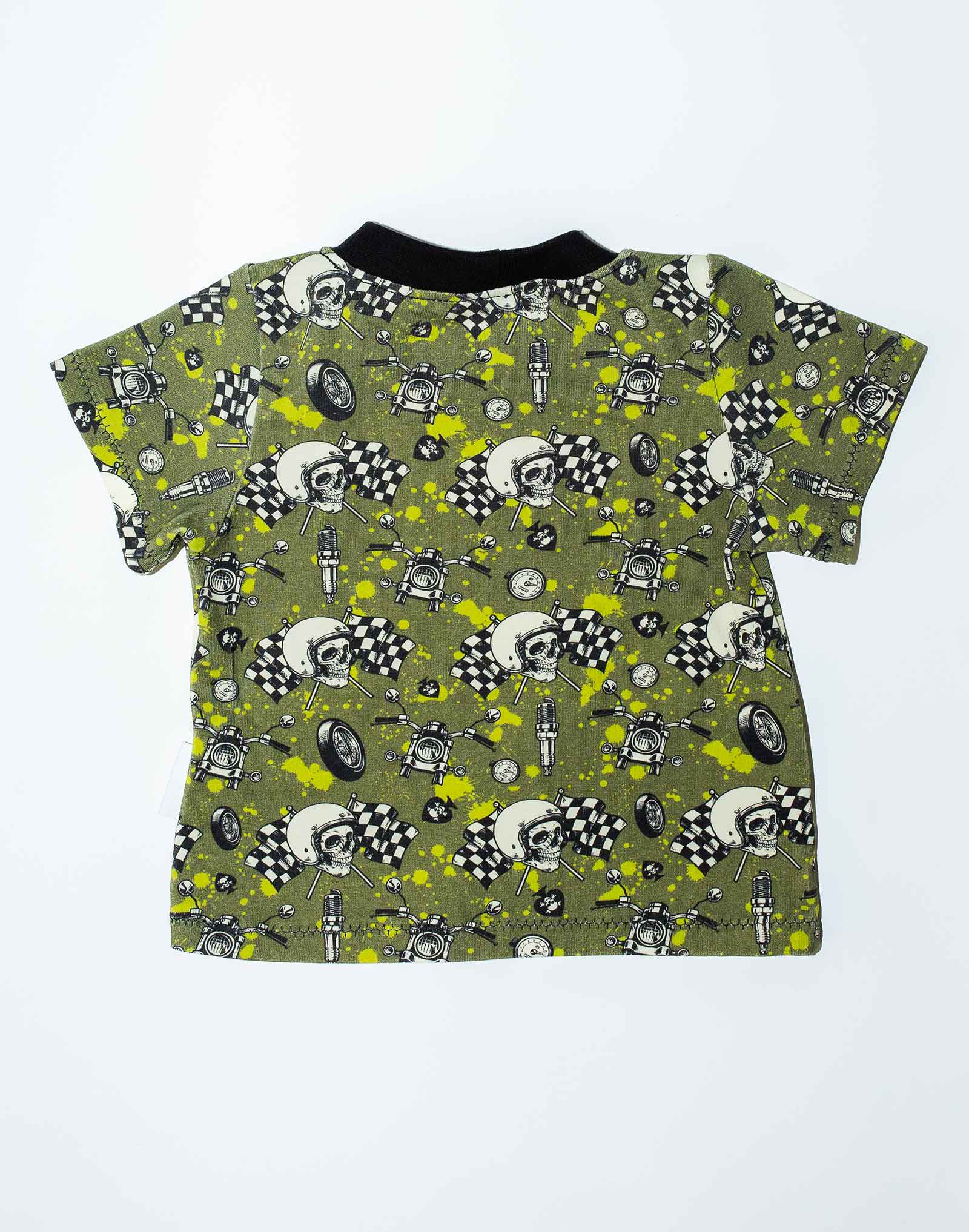 Tshirt cousu main de taille 6-12 mois, motif moto kaki
